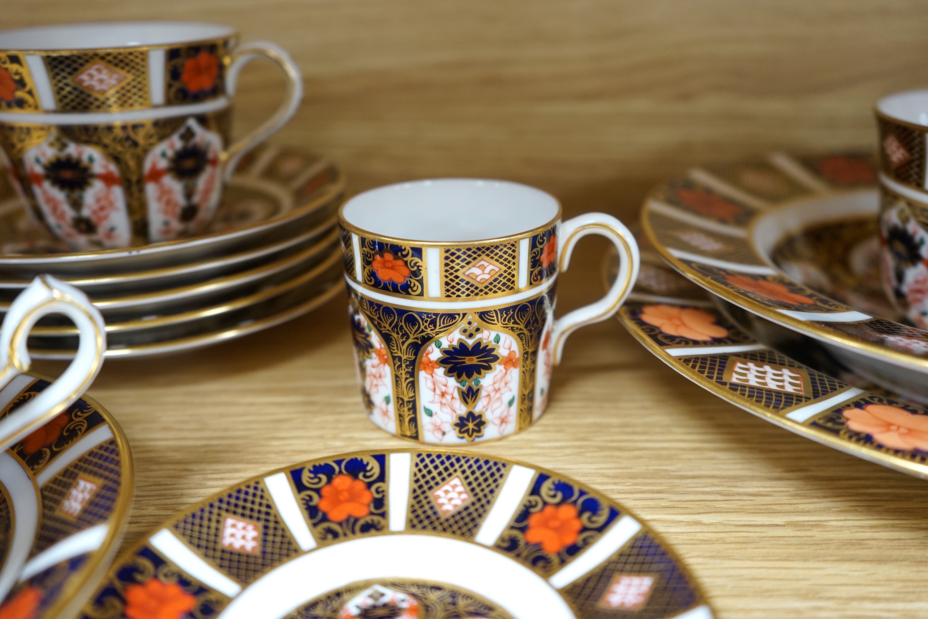 Royal Crown Derby Imari dinner and tea ware, 1128 pattern together with other patterns, comprising dinner plates, side plates, tea cups and saucers, small dishes, etc. Condition - good.